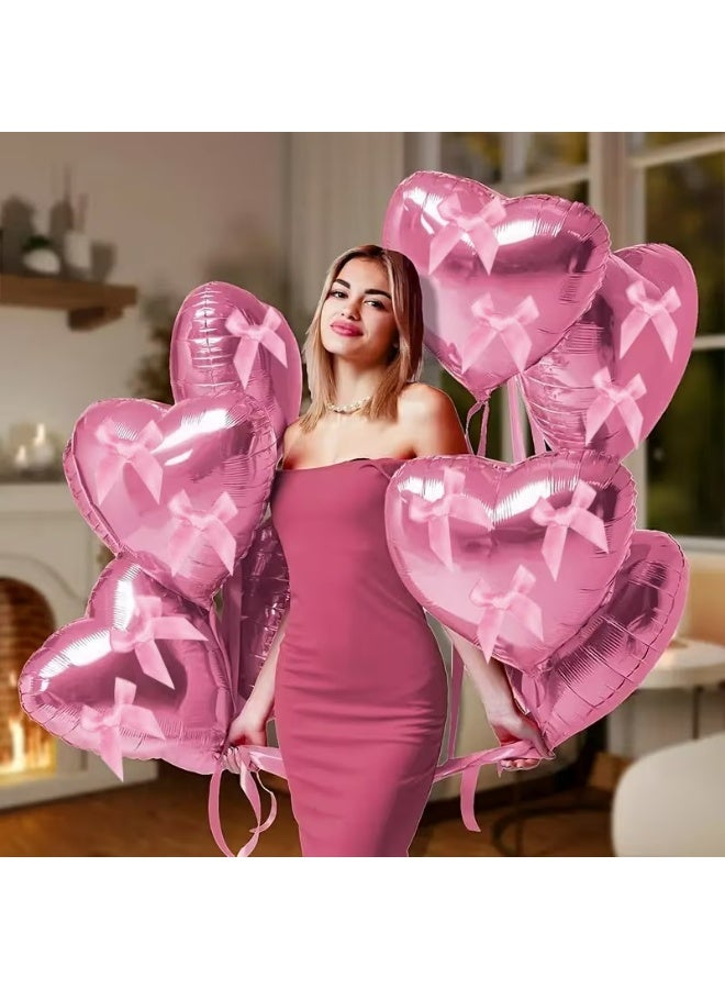 Kandid 20pcs Heart-Shaped Foil Balloons with Pink Ribbon Bows (Pink Heart) - Image 1